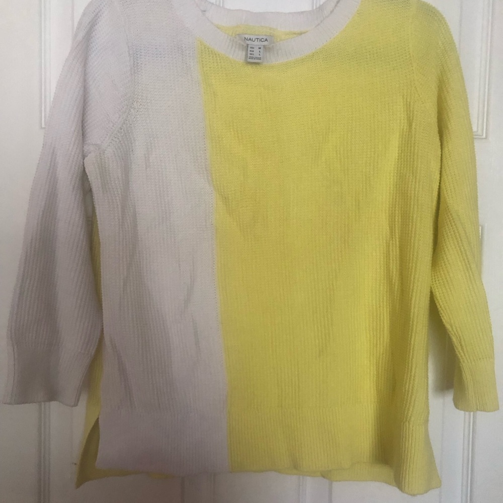 Nautica Two-Tone Yellow and White Crewneck Sweater